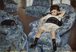 "Little Girl in a blue chair" by Mary Cassat